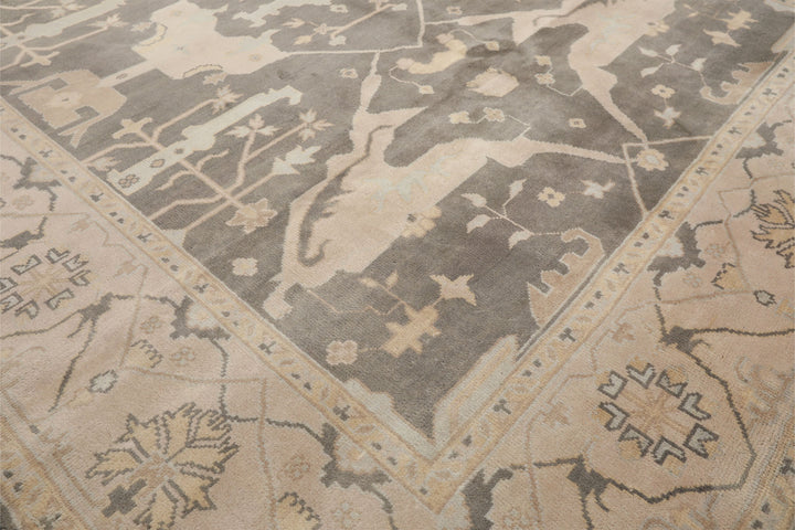 8x10 Gray, Ivory, Light Gold Color Hand Knotted Oushak Wool Traditional Oriental Rug