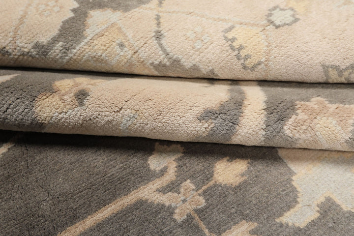 8x10 Gray, Ivory, Light Gold Color Hand Knotted Oushak Wool Traditional Oriental Rug