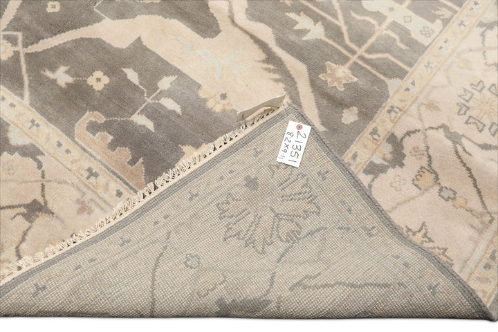 8x10 Gray, Ivory, Light Gold Color Hand Knotted Oushak Wool Traditional Oriental Rug