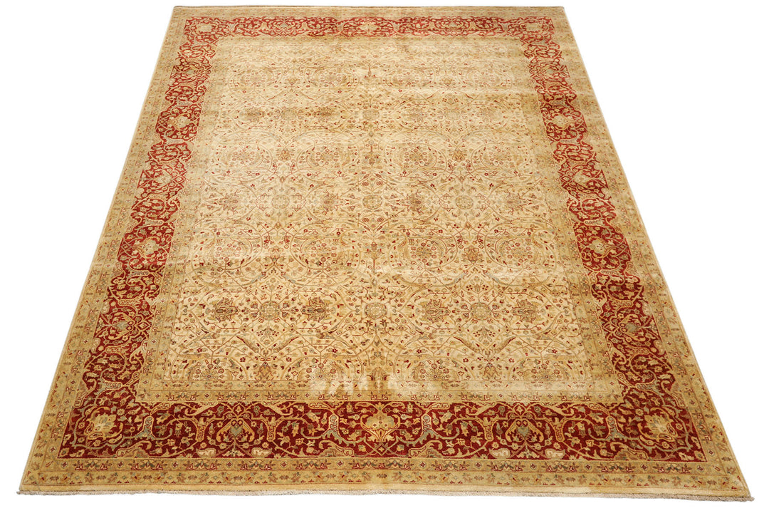 8x10 Beige, Burnt Orange, Mint Color Hand Knotted Agra New Zealand Wool Transitional Oriental Rug
