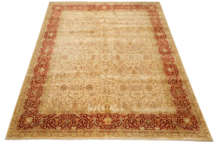 8x10 Beige, Burnt Orange, Mint Color Hand Knotted Agra New Zealand Wool Transitional Oriental Rug