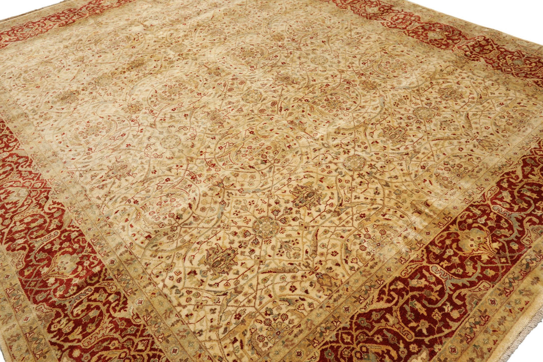 8x10 Beige, Burnt Orange, Mint Color Hand Knotted Agra New Zealand Wool Transitional Oriental Rug
