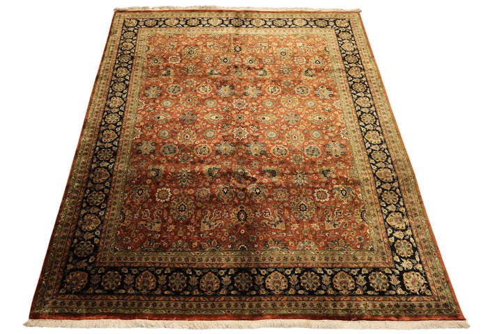 8x10 Rust, Black, Sage Color Hand Knotted Sarouk New Zealand Wool Traditional Oriental Rug