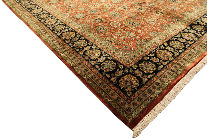 8x10 Rust, Black, Sage Color Hand Knotted Sarouk New Zealand Wool Traditional Oriental Rug