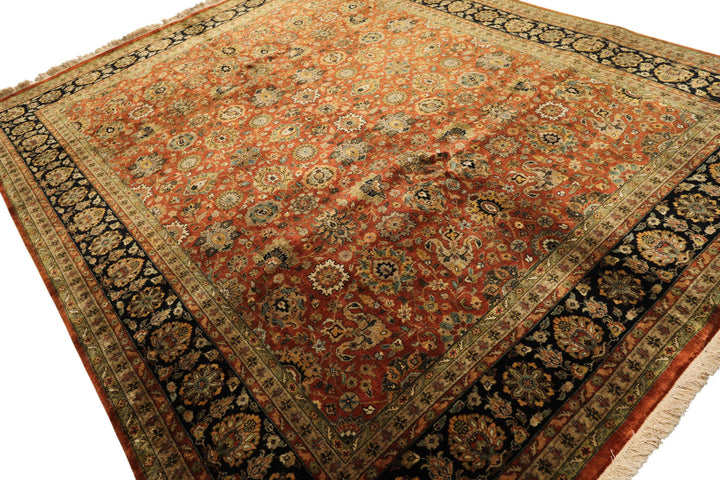 8x10 Rust, Black, Sage Color Hand Knotted Sarouk New Zealand Wool Traditional Oriental Rug