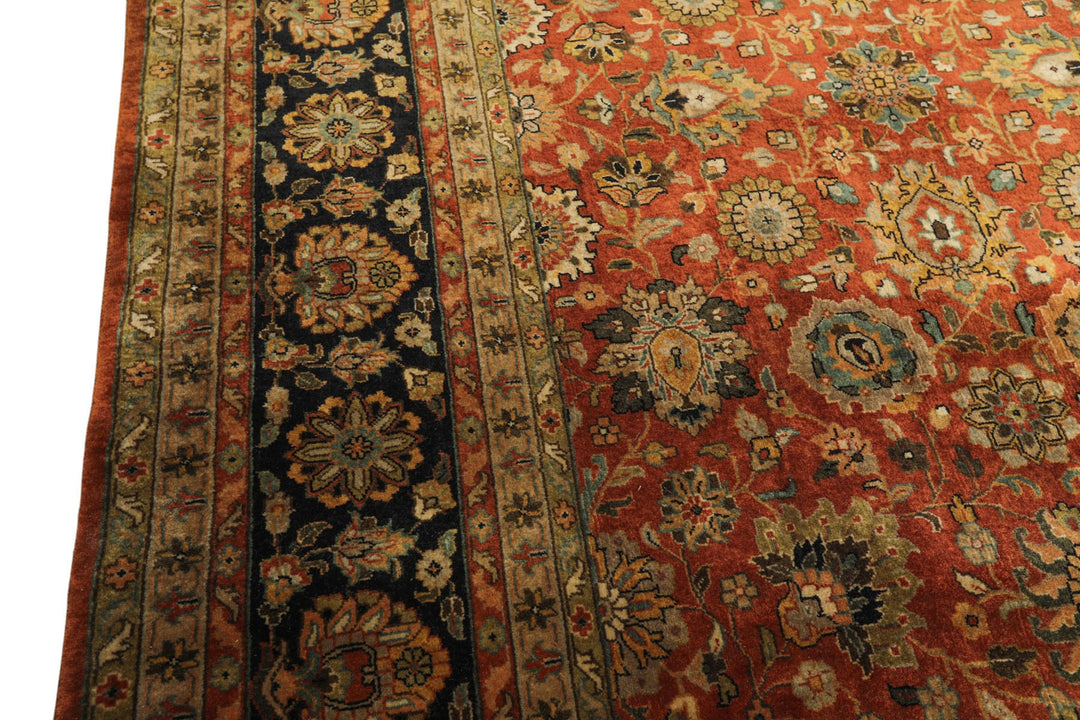 8x10 Rust, Black, Sage Color Hand Knotted Sarouk New Zealand Wool Traditional Oriental Rug