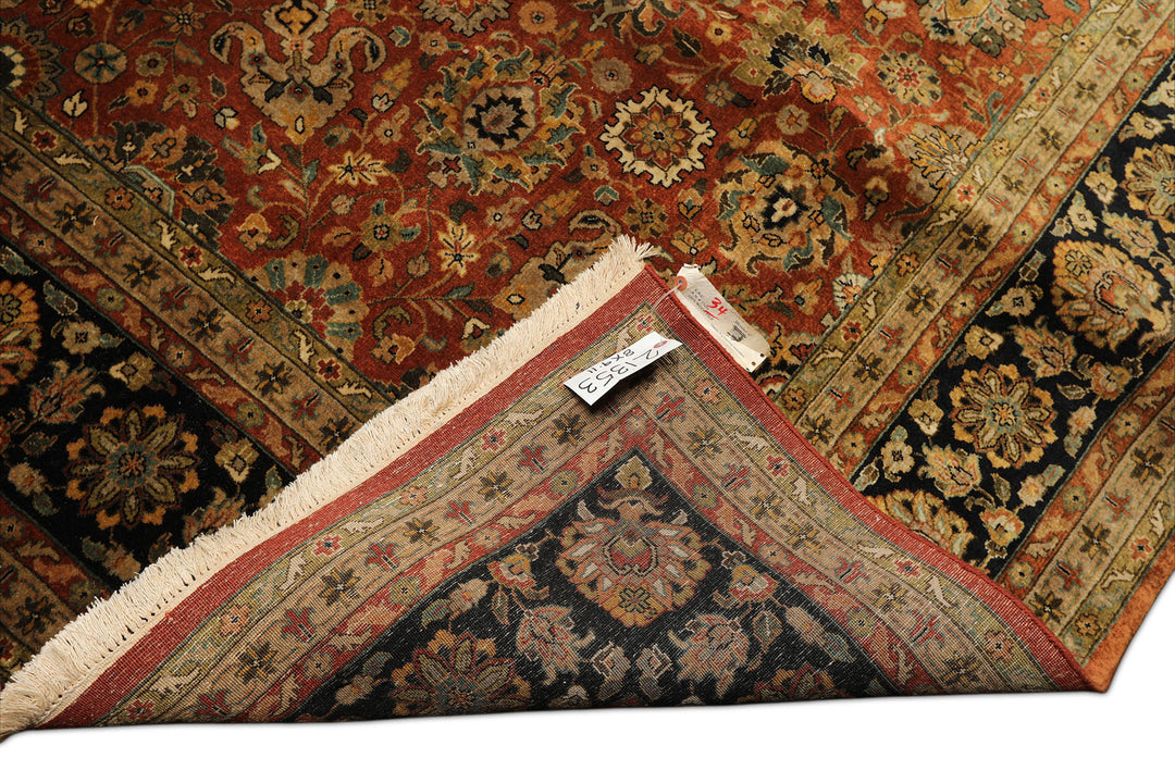 8x10 Rust, Black, Sage Color Hand Knotted Sarouk New Zealand Wool Traditional Oriental Rug