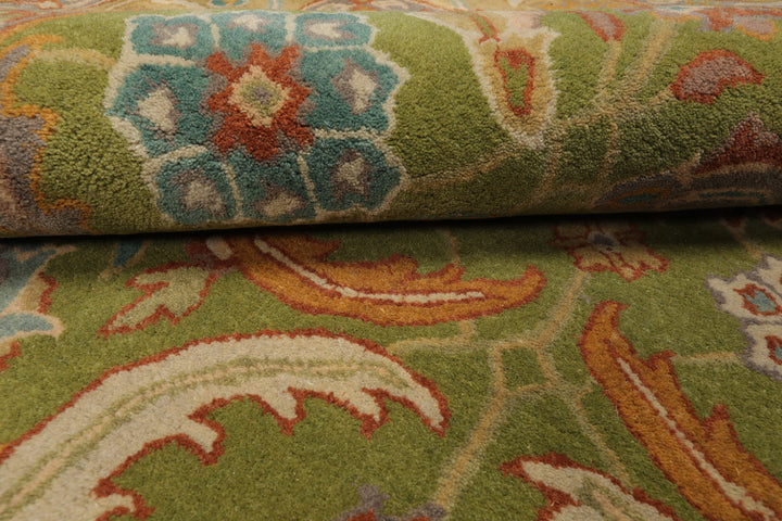 Celeste Rugs 8'x10' Green, Tan Hand Knotted Transitional LoomBloom Arts & Crafts Wool Oriental Area Rug
