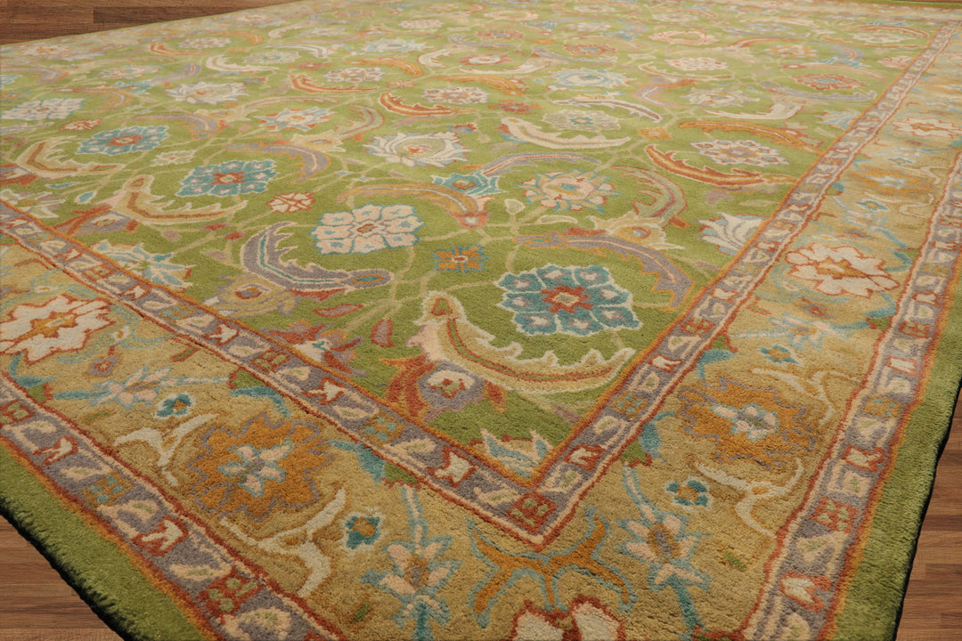 Celeste Rugs 8'x10' Green, Tan Hand Knotted Transitional LoomBloom Arts & Crafts Wool Oriental Area Rug