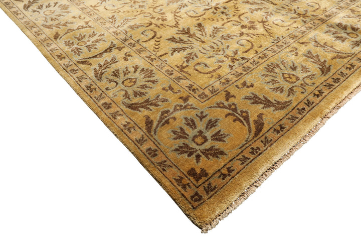 8x10 Gold, Brown, Aqua Color Hand Knotted Oushak Wool Transitional Oriental Rug