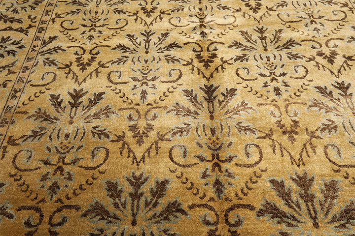 8x10 Gold, Brown, Aqua Color Hand Knotted Oushak Wool Transitional Oriental Rug