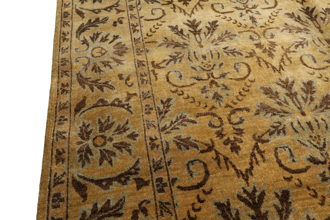 8x10 Gold, Brown, Aqua Color Hand Knotted Oushak Wool Transitional Oriental Rug