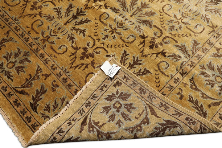 8x10 Gold, Brown, Aqua Color Hand Knotted Oushak Wool Transitional Oriental Rug