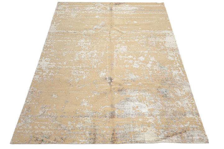 8x10 Ivory, Silver, Gray Color Hand Knotted Sherpa Tibetan Wool &amp; Bamboo Silk Modern &amp; Contemporary Oriental Rug