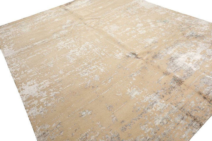 8x10 Ivory, Silver, Gray Color Hand Knotted Sherpa Tibetan Wool &amp; Bamboo Silk Modern &amp; Contemporary Oriental Rug