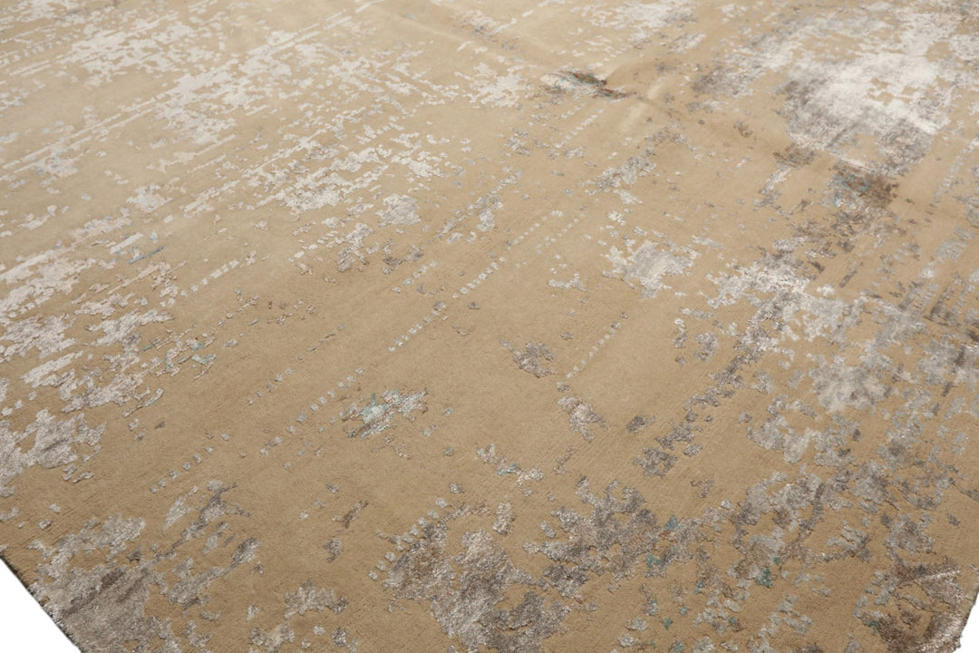 8x10 Ivory, Silver, Gray Color Hand Knotted Sherpa Tibetan Wool &amp; Bamboo Silk Modern &amp; Contemporary Oriental Rug