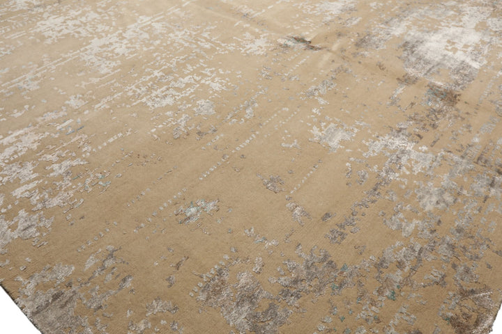 8x10 Ivory, Silver, Gray Color Hand Knotted Sherpa Tibetan Wool &amp; Bamboo Silk Modern &amp; Contemporary Oriental Rug