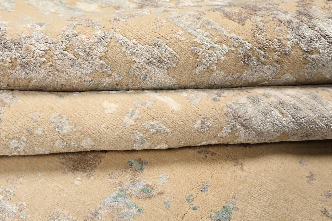 8x10 Ivory, Silver, Gray Color Hand Knotted Sherpa Tibetan Wool &amp; Bamboo Silk Modern &amp; Contemporary Oriental Rug