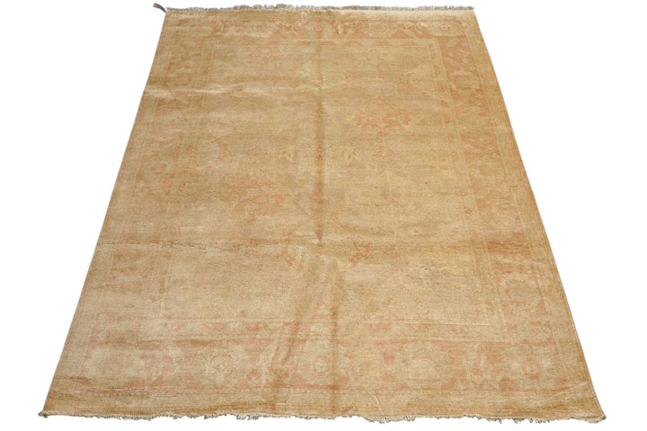 8x10 Beige, Blush, Light Gold Color Hand Knotted Oushak Wool Traditional Oriental Rug