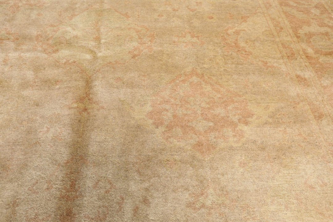 8x10 Beige, Blush, Light Gold Color Hand Knotted Oushak Wool Traditional Oriental Rug