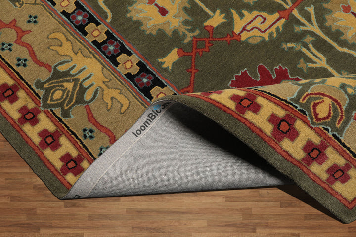 Celeste Rugs Hand Tufted Arts & Crafts/Mission 8'x10' Green Hand Tufted Donegal  Wool Oriental Area Rug