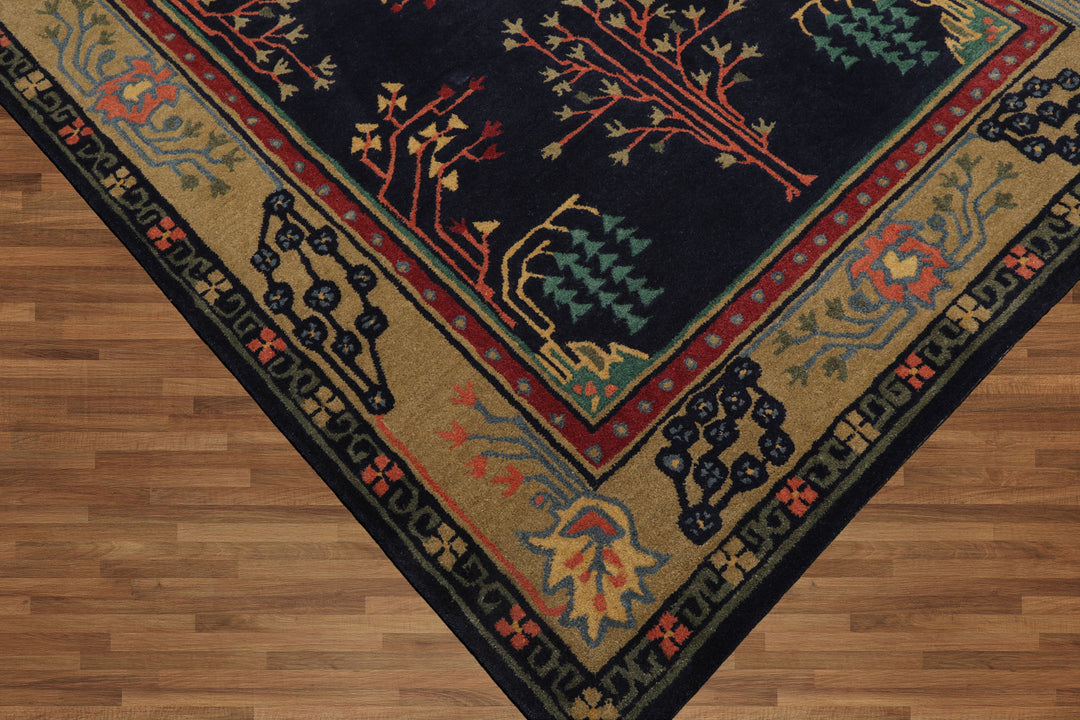 Celeste Rugs Hand Tufted Arts & Crafts/Mission Multi Sizes Midnight Blue Donegal  Wool Oriental Area Rug