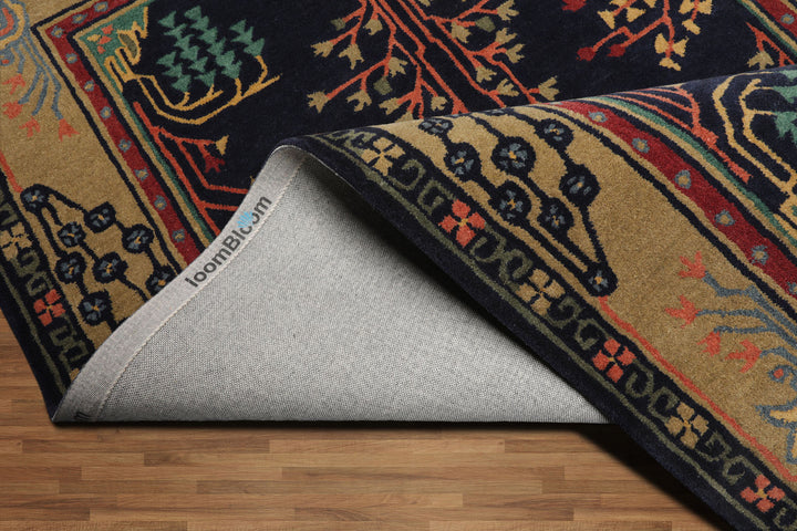 Celeste Rugs Hand Tufted Arts & Crafts/Mission Multi Sizes Midnight Blue Donegal  Wool Oriental Area Rug