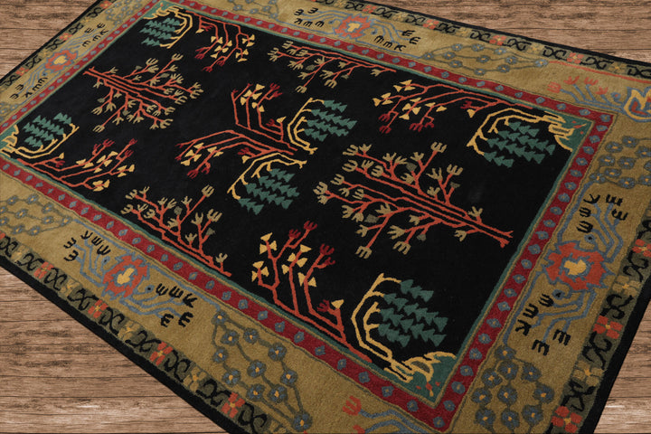 Celeste Rugs Hand Tufted Traditional Arts & Crafts Wool 5'x8' Black Oriental Area Rug