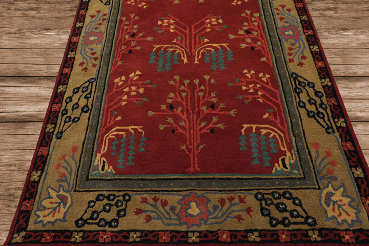 Celeste Rugs Hand Tufted Traditional Arts & Crafts Wool 5'x8' Raspberry Oriental Area Rug