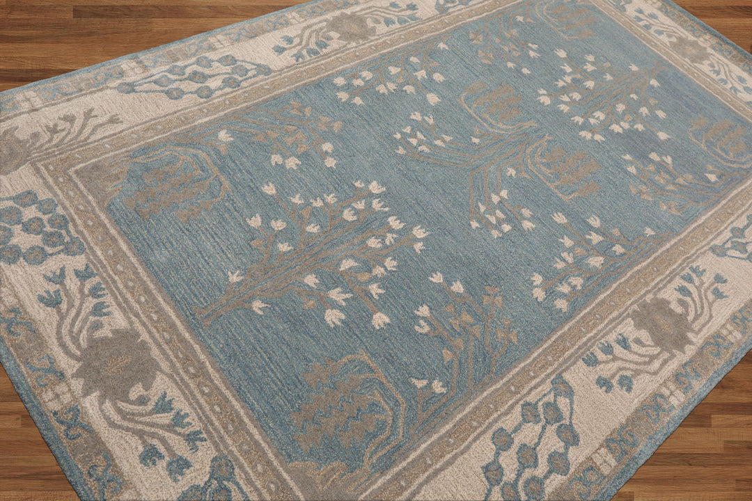 Celeste Rugs Arts & Crafts Wool 5'x8' Aqua Hand Tufted Traditional Oriental Area Rug
