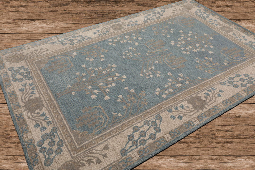 Celeste Rugs Arts & Crafts Wool 5'x8' Aqua Hand Tufted Traditional Oriental Area Rug