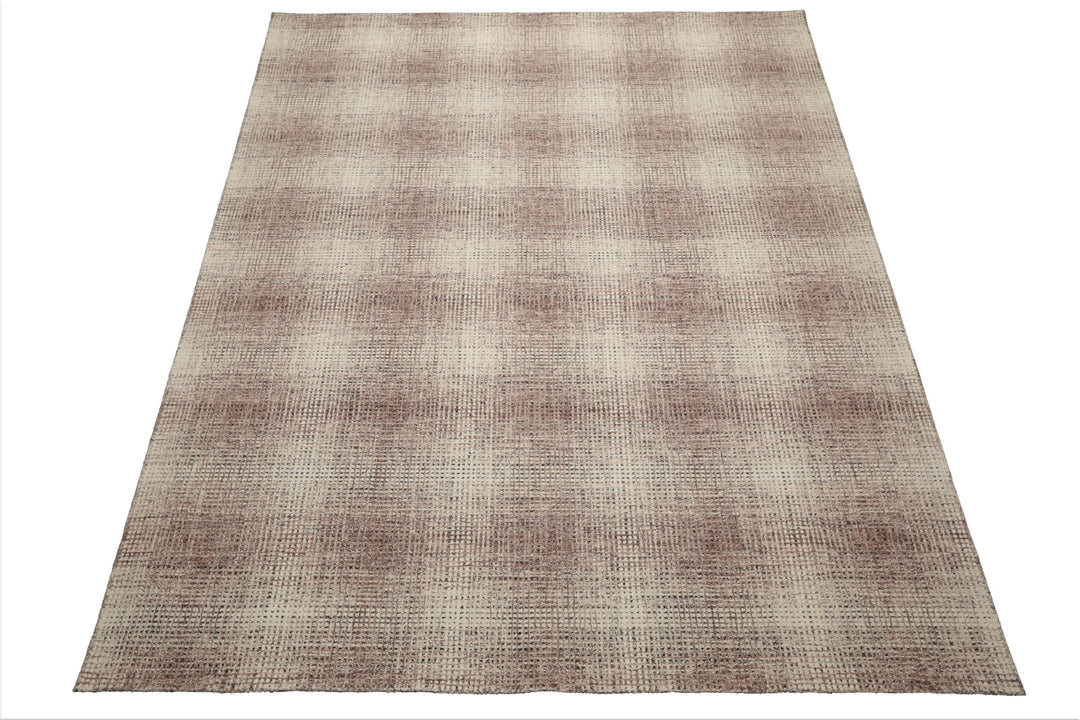 Celeste Rugs Multi Sizes Modern & Contemporary Plaid Ivory Hand Hooked Wool Oriental Area Rug