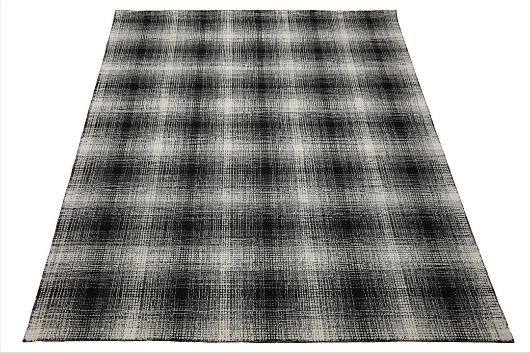 Celeste Rugs Modern & Contemporary Multi Sizes Black Hand Hooked Plaid Wool Oriental Area Rug