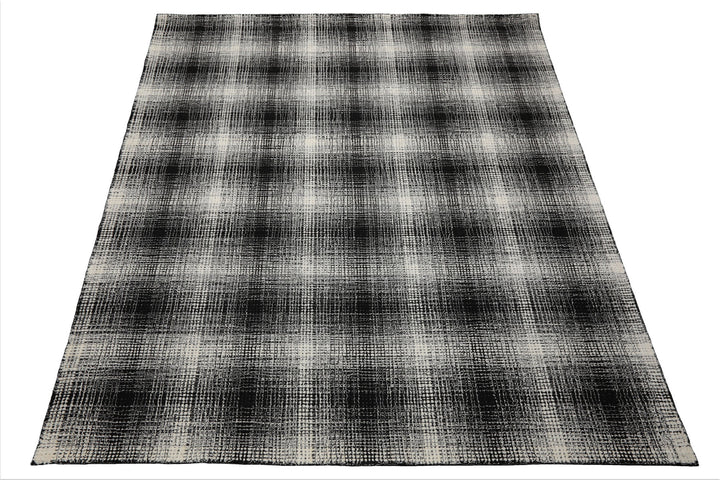 Celeste Rugs Modern & Contemporary Multi Sizes Black Hand Hooked Plaid Wool Oriental Area Rug