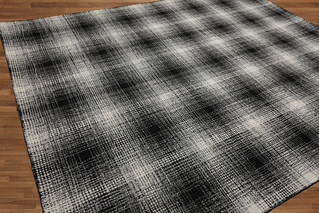 Celeste Rugs Modern & Contemporary Multi Sizes Black Hand Hooked Plaid Wool Oriental Area Rug