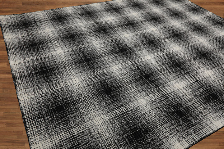 Celeste Rugs Modern & Contemporary Multi Sizes Black Hand Hooked Plaid Wool Oriental Area Rug