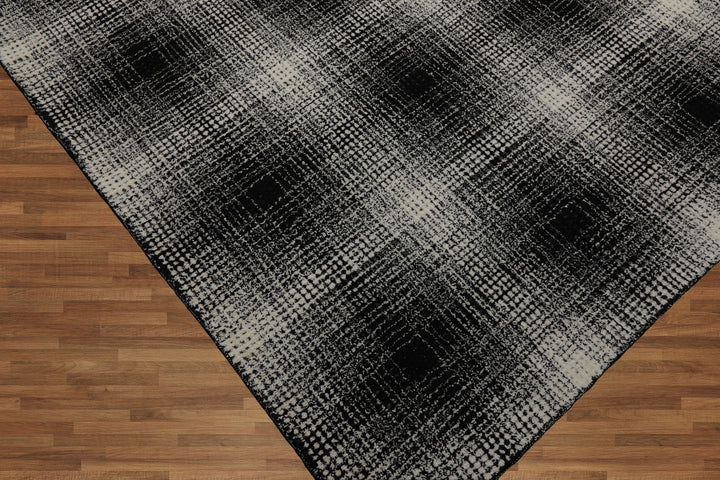 Celeste Rugs Modern & Contemporary Multi Sizes Black Hand Hooked Plaid Wool Oriental Area Rug