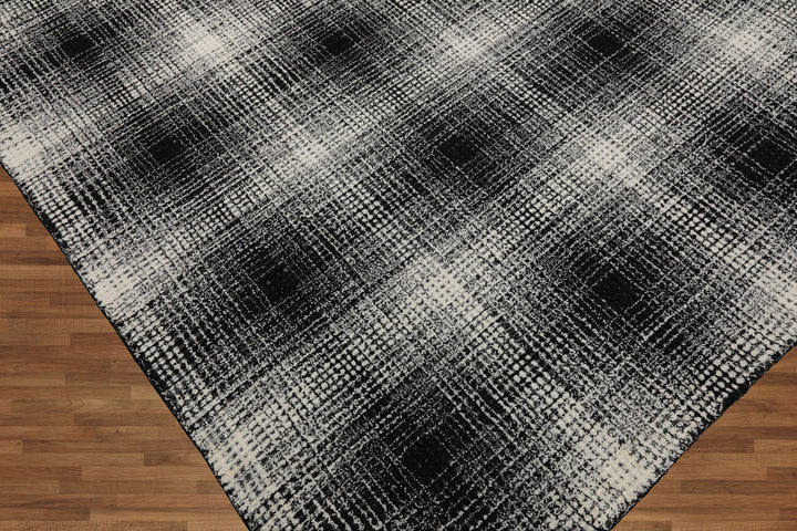 Celeste Rugs Modern & Contemporary Multi Sizes Black Hand Hooked Plaid Wool Oriental Area Rug