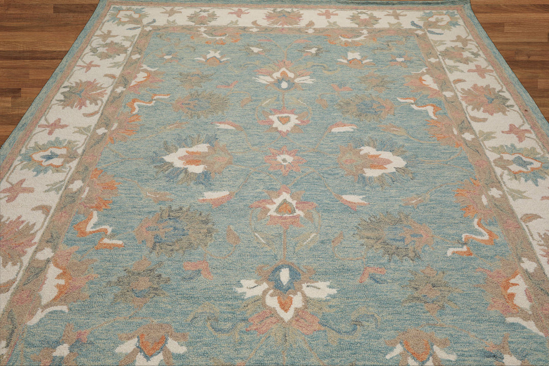 Celeste Rugs Multi Sizes Aqua Hand Hooked Transitional Agra Wool Oriental Area Rug
