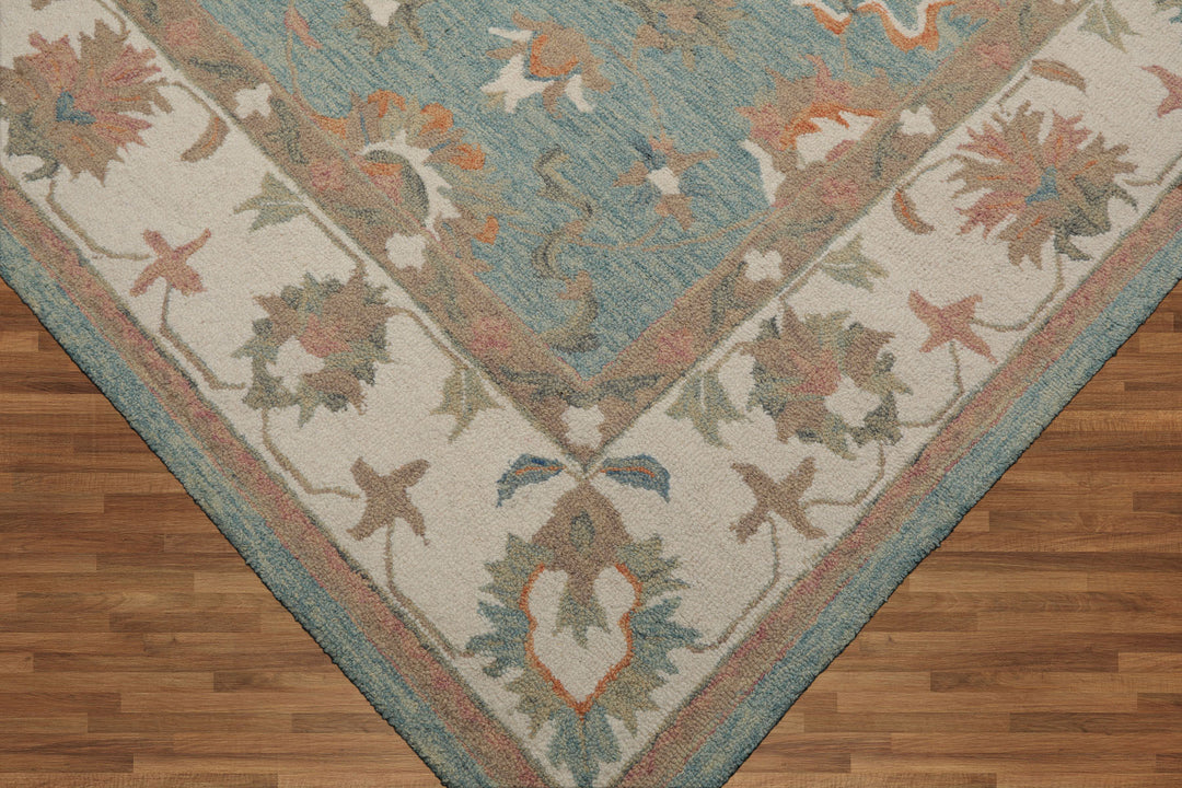 Celeste Rugs Multi Sizes Aqua Hand Hooked Transitional Agra Wool Oriental Area Rug