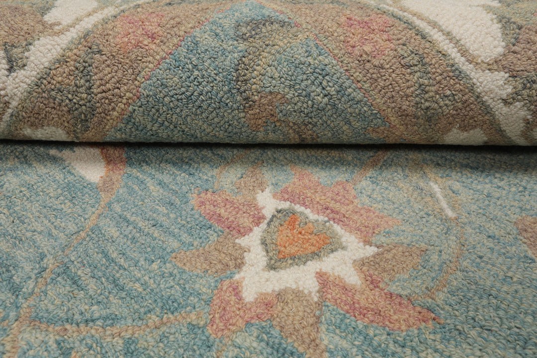 Celeste Rugs Multi Sizes Aqua Hand Hooked Transitional Agra Wool Oriental Area Rug