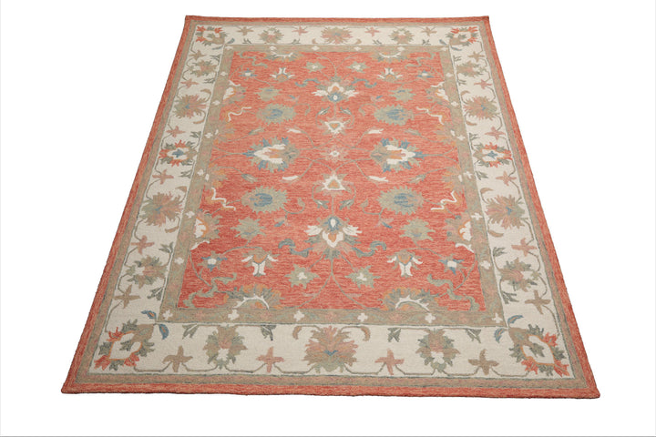 Celeste Rugs  Multi Sizes Orange Hand Hooked Transitional Agra Wool Oriental Area Rug