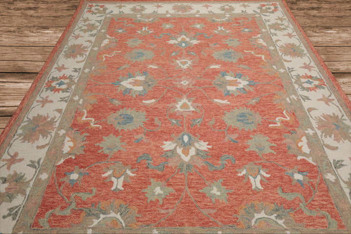 Celeste Rugs  Multi Sizes Orange Hand Hooked Transitional Agra Wool Oriental Area Rug
