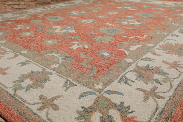 Celeste Rugs  Multi Sizes Orange Hand Hooked Transitional Agra Wool Oriental Area Rug