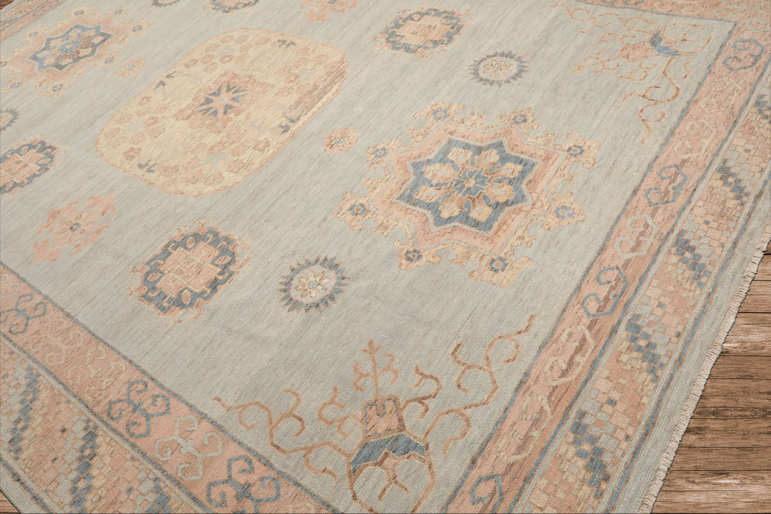Celeste Rug 9' x 12' Pale Aqua 100% Wool Afghan Oushak Rug Hand-Knotted Traditional Oriental Design