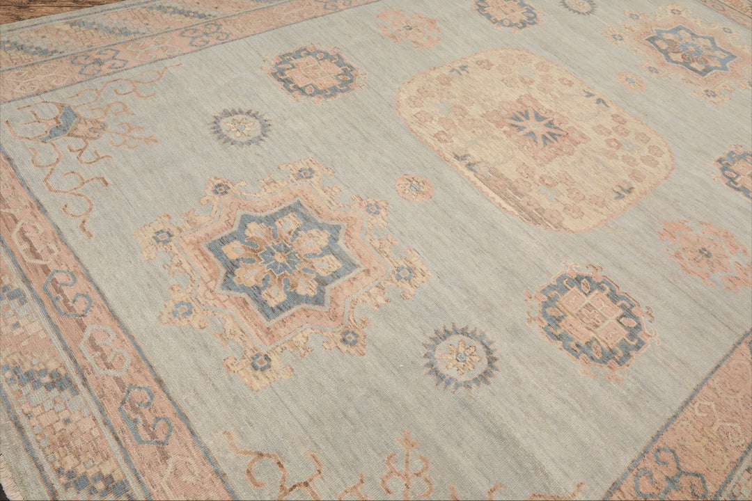 Celeste Rug 9' x 12' Pale Aqua 100% Wool Afghan Oushak Rug Hand-Knotted Traditional Oriental Design