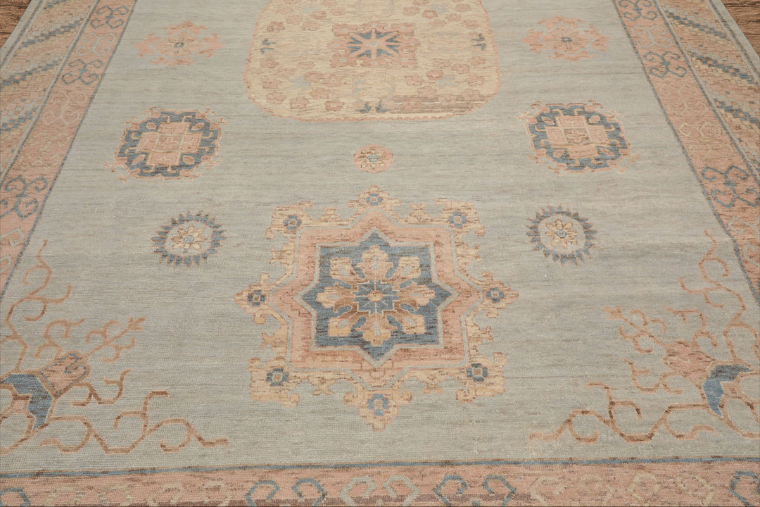 Celeste Rug 9' x 12' Pale Aqua 100% Wool Afghan Oushak Rug Hand-Knotted Traditional Oriental Design