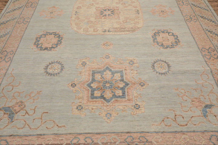 Celeste Rug 9' x 12' Pale Aqua 100% Wool Afghan Oushak Rug Hand-Knotted Traditional Oriental Design