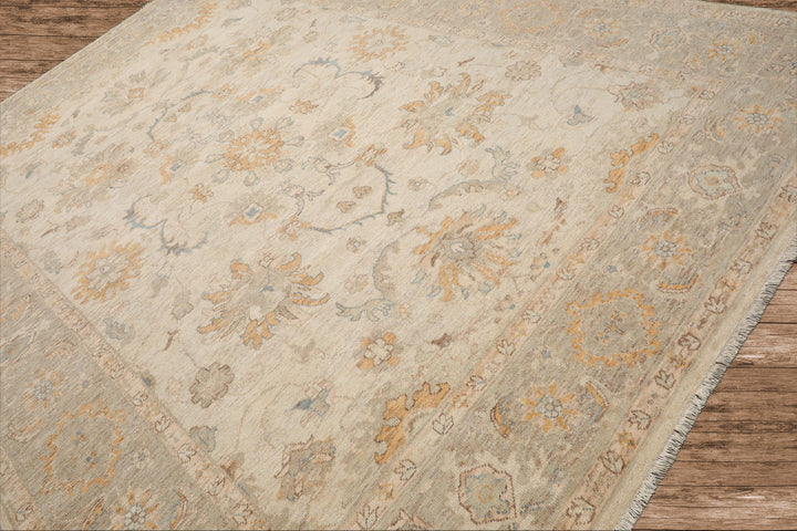 Celeste Rug 9'x12' Beige 100% Wool Afghan Oushak Rug Hand-Knotted Traditional Oriental Design