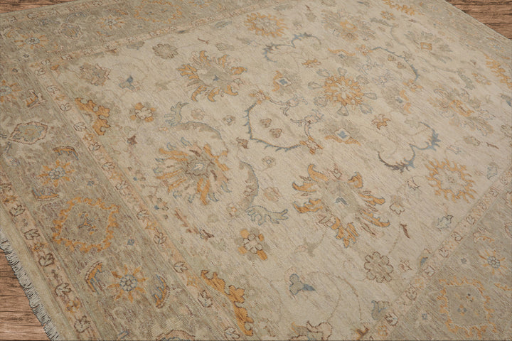 Celeste Rug 9'x12' Beige 100% Wool Afghan Oushak Rug Hand-Knotted Traditional Oriental Design